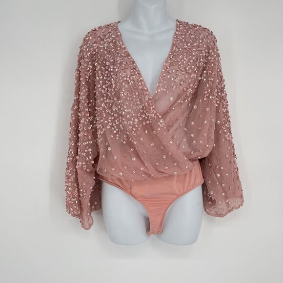 ASOS Pink Sequin Wrap Tall Length Bodysuit NEW‎ Size US8 - Picture 10 of 10